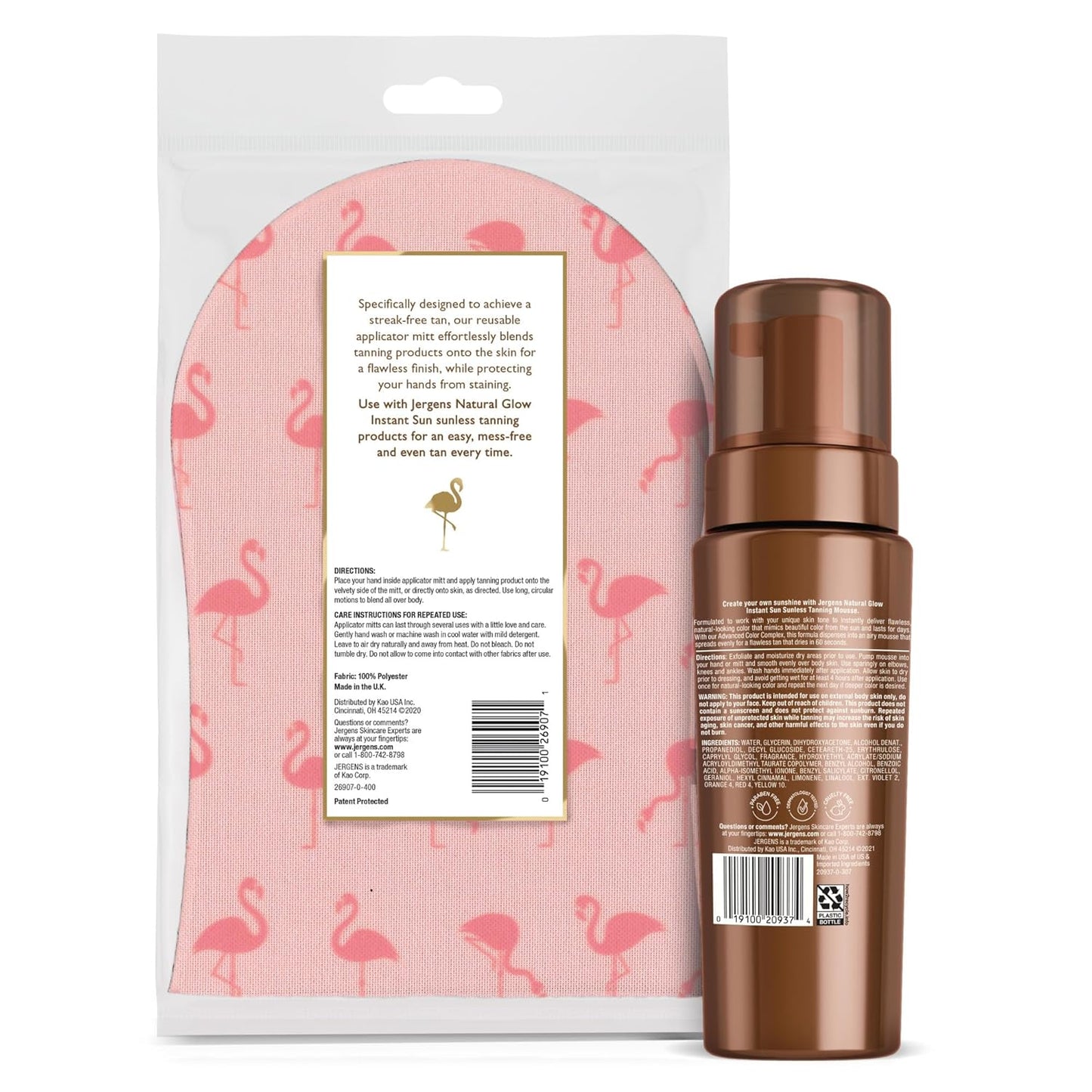 Jergens Natural Glow Instant Sun Self Tanner Mousse Bundle, Light Bronze, Sunless Tanning, 6 Oz Bottle and Application Mitt