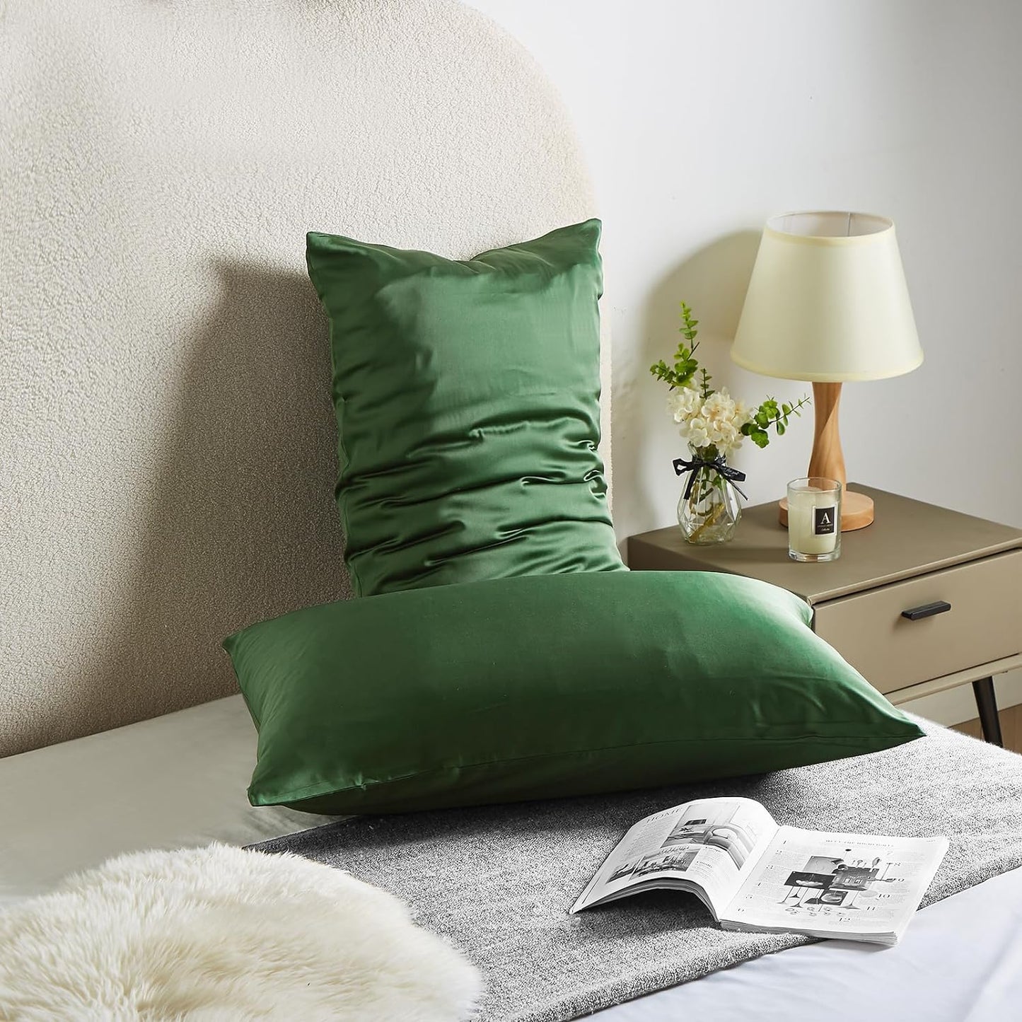 Silk Pillow Cases 2 Pack Mulberry Silk Pillow Cases Soft Breathable Both Sided Natural Silk Pillowcase with Zipper Beauty Sleep Silk Pillow Cases for Gift(King,Green)