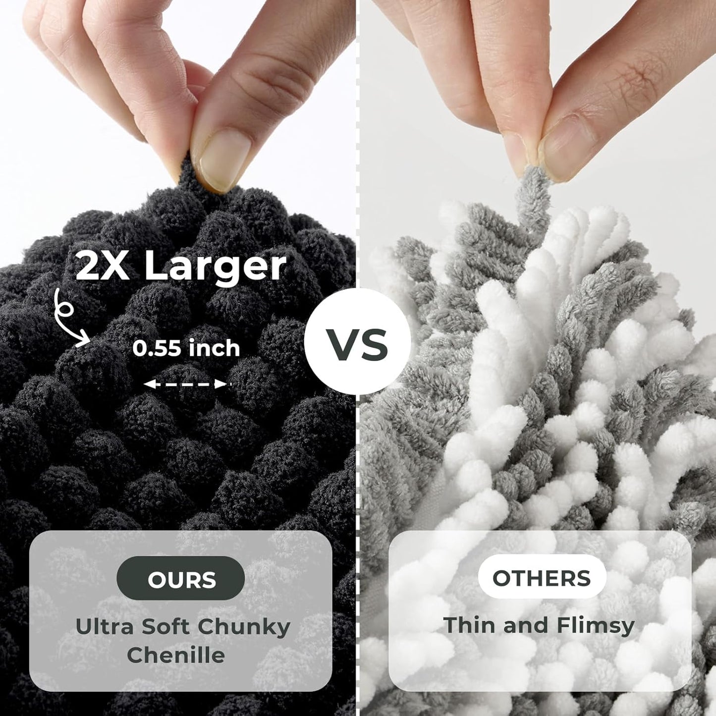 FRESHMINT Thick Chunky Chenille Bathroom Rugs 20"x32", Non Slip Bath Mat for Bathroom Floor, Large Soft Bathroom Decor Accessories, Cute Shower Mat Water Absorbent, Washable, Black