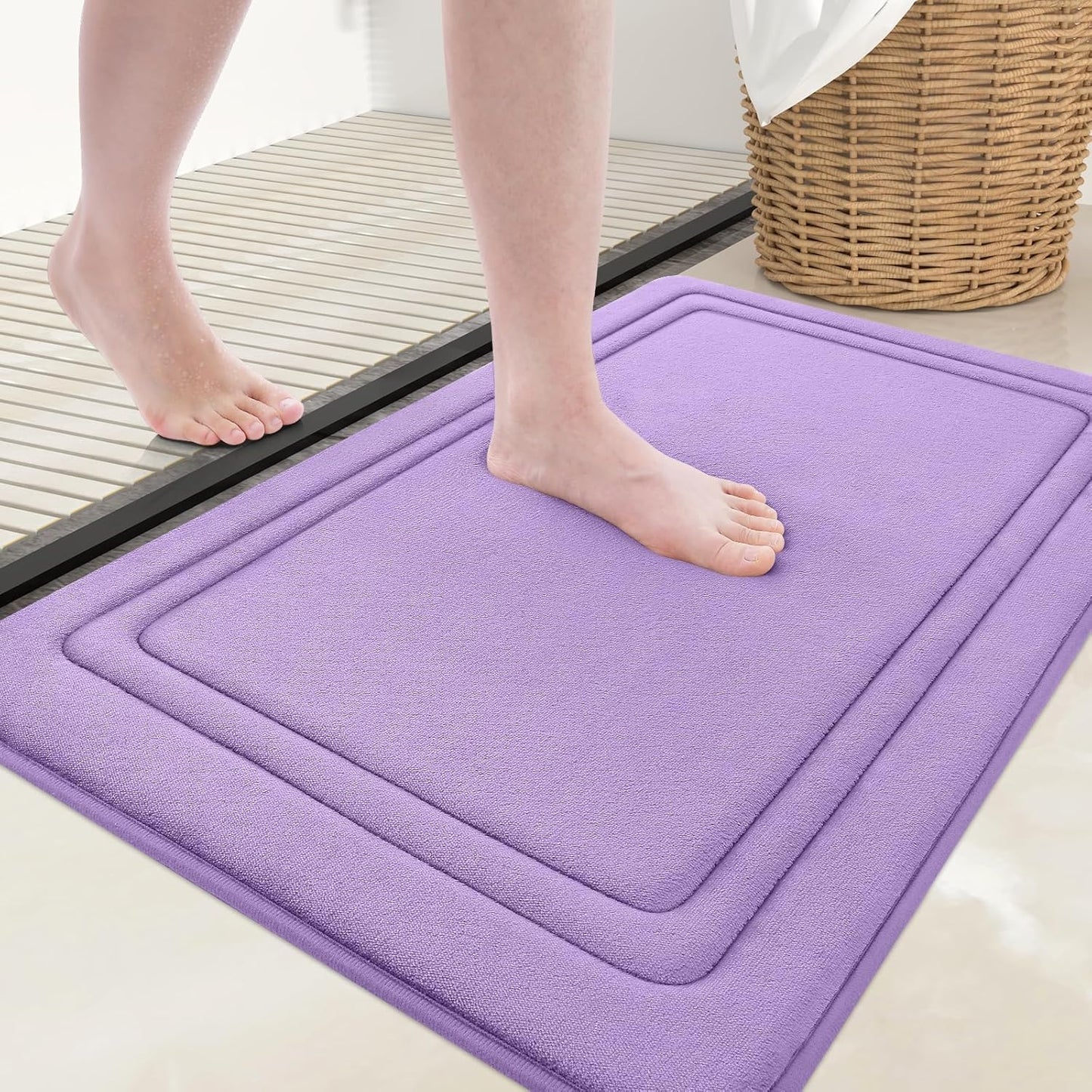 Grandaily Memory Foam Bath Mat Rug 24x16, Ultra Soft, Non-Slip and Absorbent Bathroom Rugs, Machine Wash Dry, Comfortable Bath Carpet for Bathroom Floor, Tub and Shower, Lavender