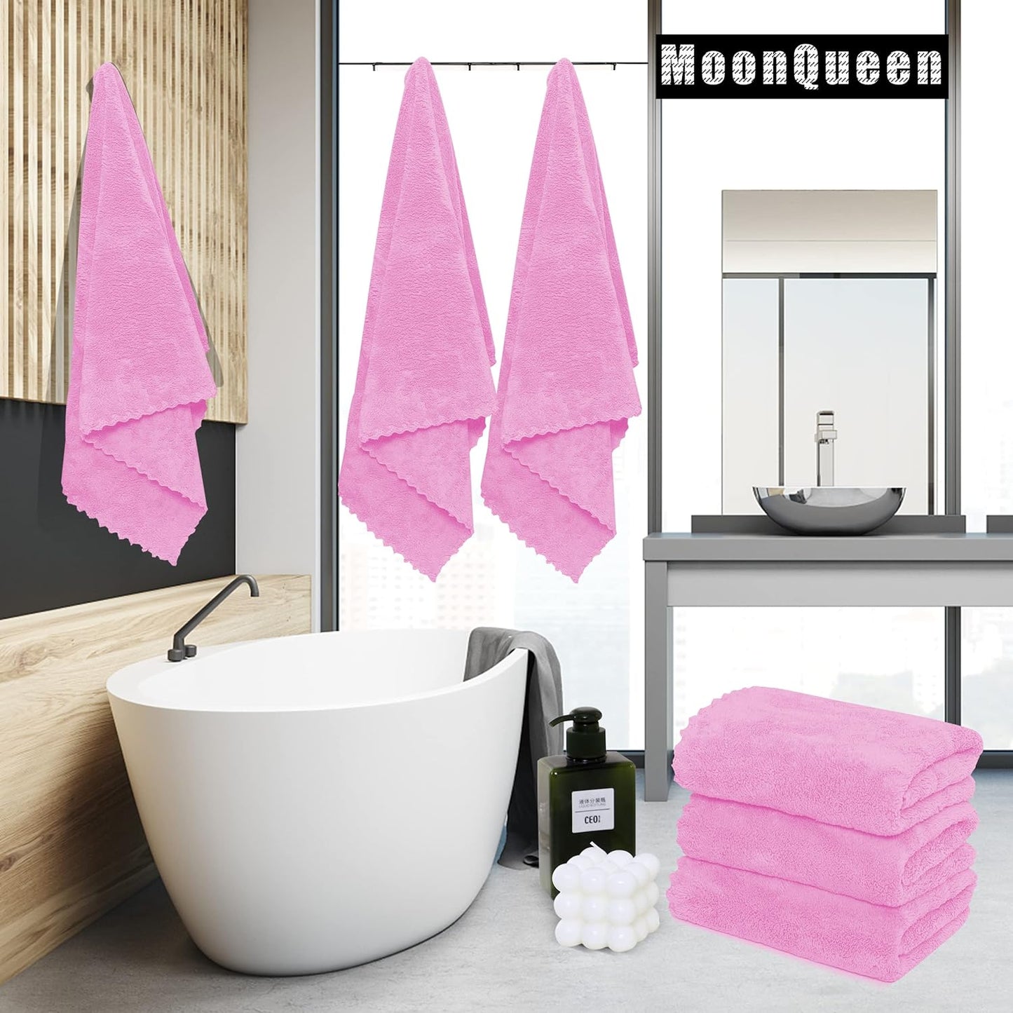 MOONQUEEN 6 Pack Premium Bath Towel Set - Quick Drying - Microfiber Coral Velvet Highly Absorbent Towels - Multipurpose Use as Bath Fitness, Bathroom, Shower, Sports, Yoga Towel (Frozen Berry)