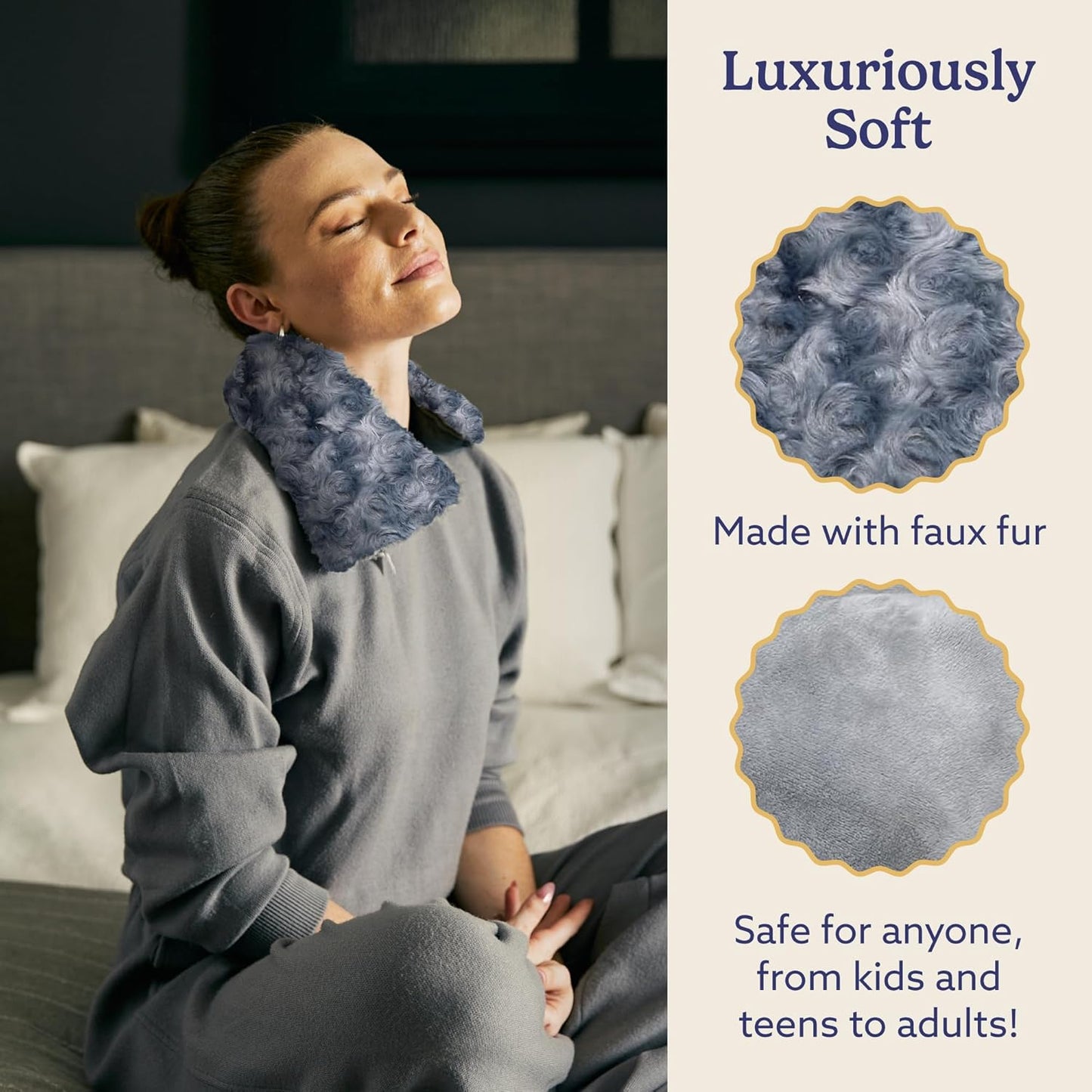 warmies Microwavable Neck & Shoulder Wrap - Heating & Cooling Plush Pad for Calming Relaxation - Weighted & Heated Neck Warmer with Scented Lavender - Microwave Heat Pad for Aches & Pain - Curly Gray