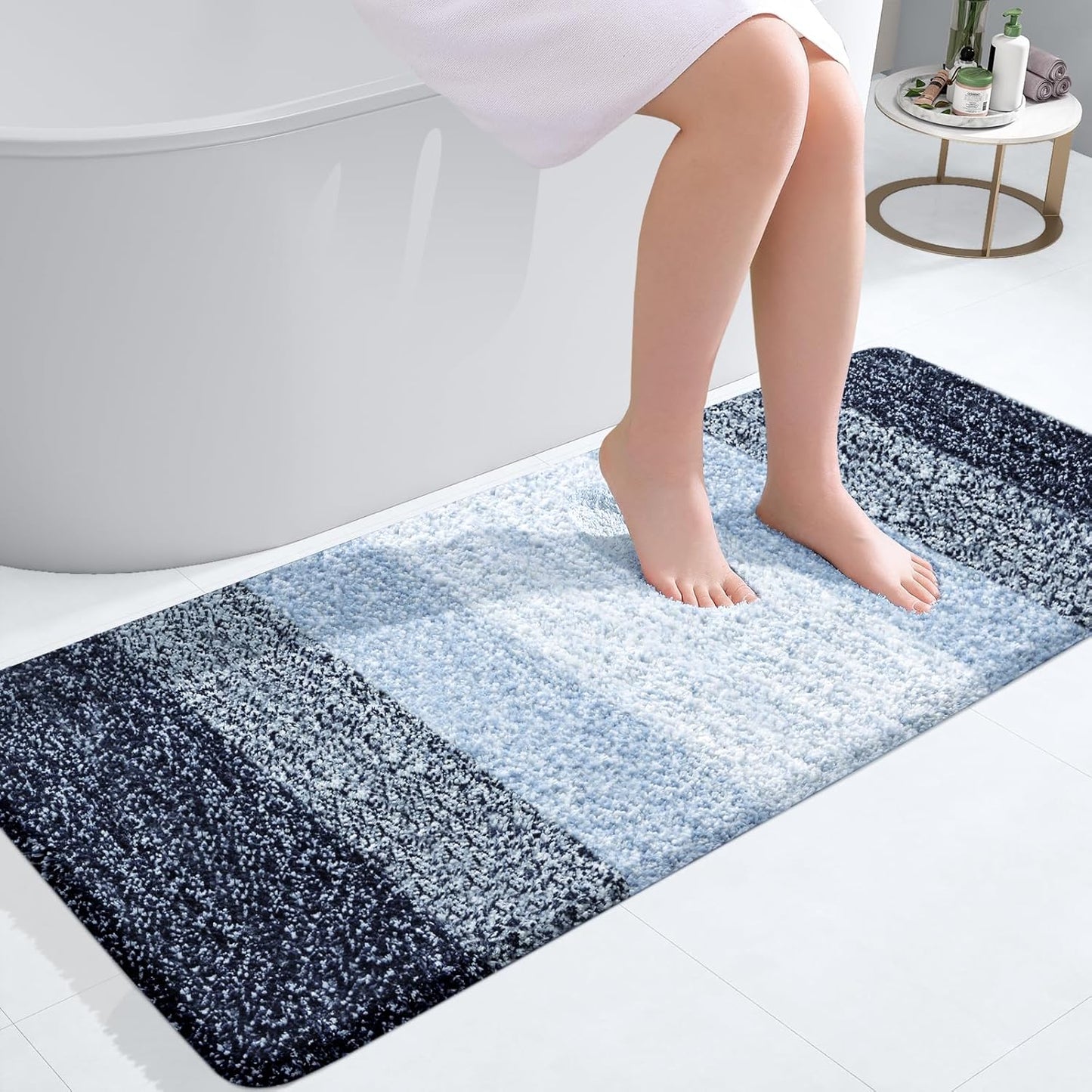 OLANLY Bathroom Runner Rugs 47x20, Extra Soft Absorbent Microfiber Bath Rugs, Rubber Backing, Quick Dry, Washable Bath Mats for Bathroom Floor, Tub and Shower, Home Decor Accessories, Navy Blue