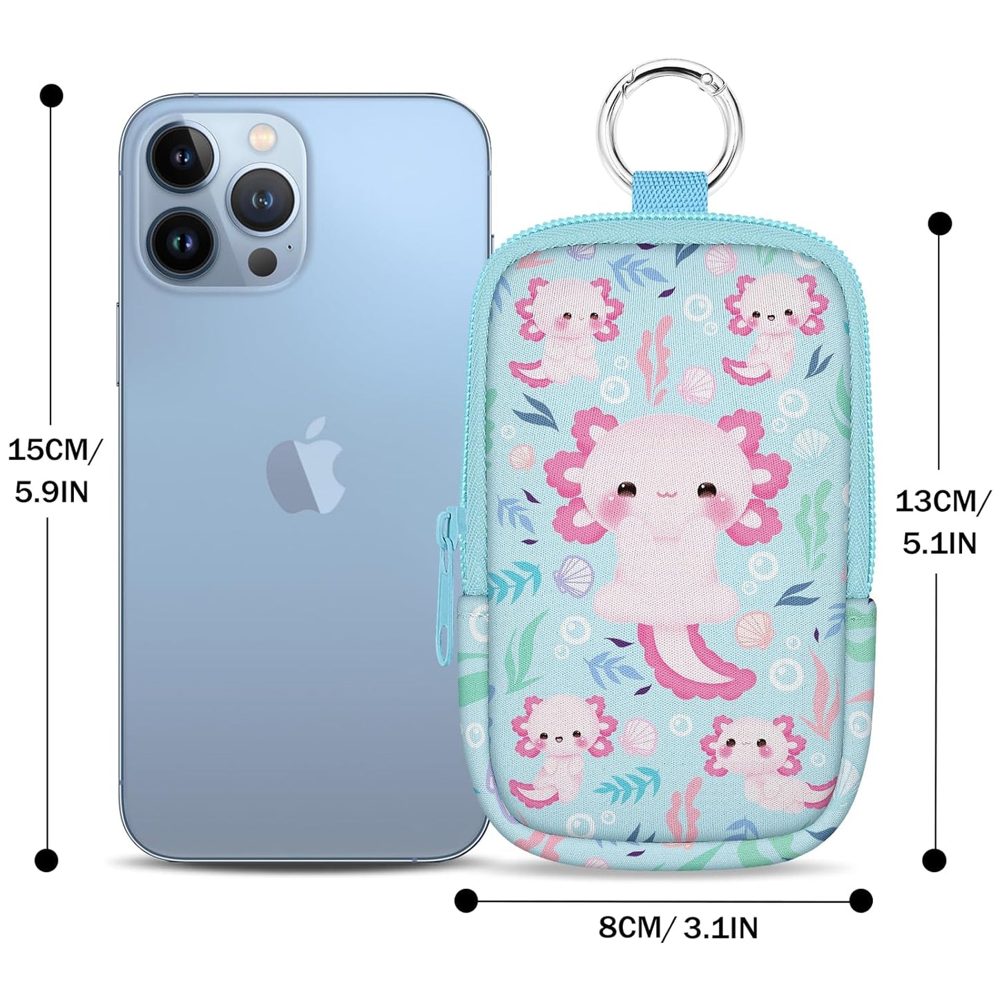 Hand Sanitizer Spray Case, Axolotls Hand Sanitizer Holder Zippered Pouch, Cute Fashion Accessory with Snap Hook for Glow Mist and Power Mist 1FL OZ