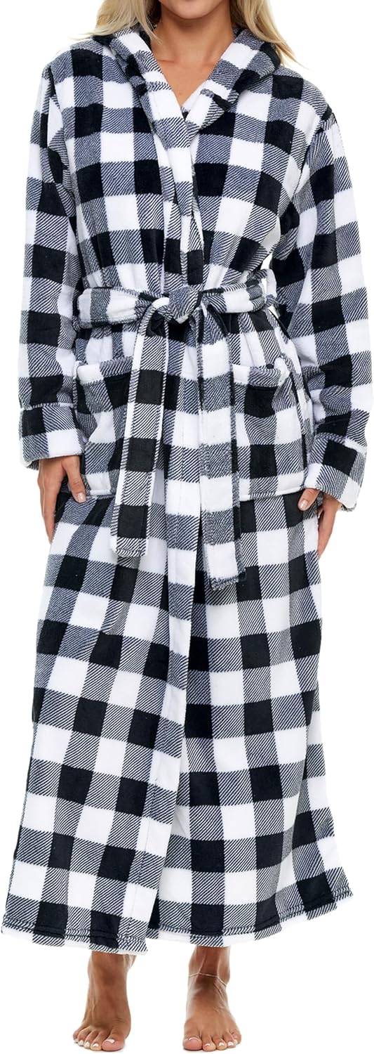 Alexander Del Rossa Womens Robe, Long Plush Bathrobe with Hood, Hooded Robes for Women Plus Size Bath Robe