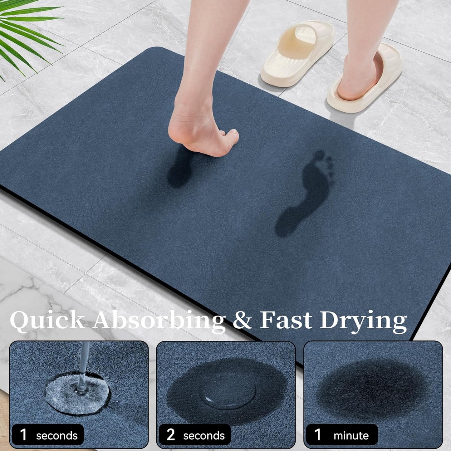 Navy Blue Long Bathroom Mat Rugs 59x17 Long Diatomaceous Earth Bath Mat Large Quick Dry Bath Mat Non Slip Rubber Backed Super Absorbent Shower Mat, Thin Bathroom Runner Rugs Floor Mat Fit Under Door