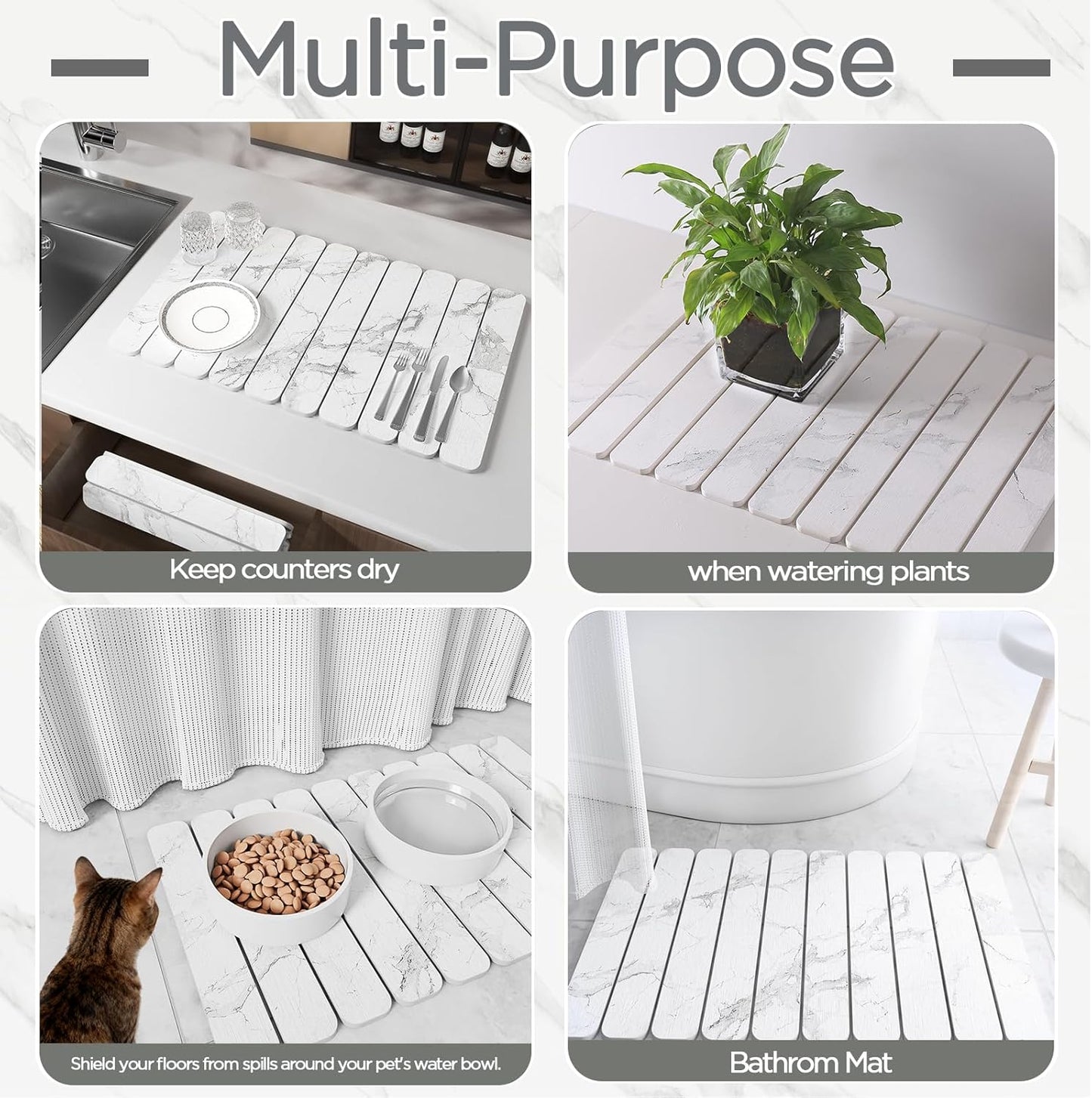 Stone Drying Mat for Kitchen Counter, White Fish Belly Stone Dish Drying Mat - Diatomite Water Absorbing Drying Stone for Kitchen Counter Mat, Quick Dry Stone Mat Kitchen for Cups Dishes Bottles.