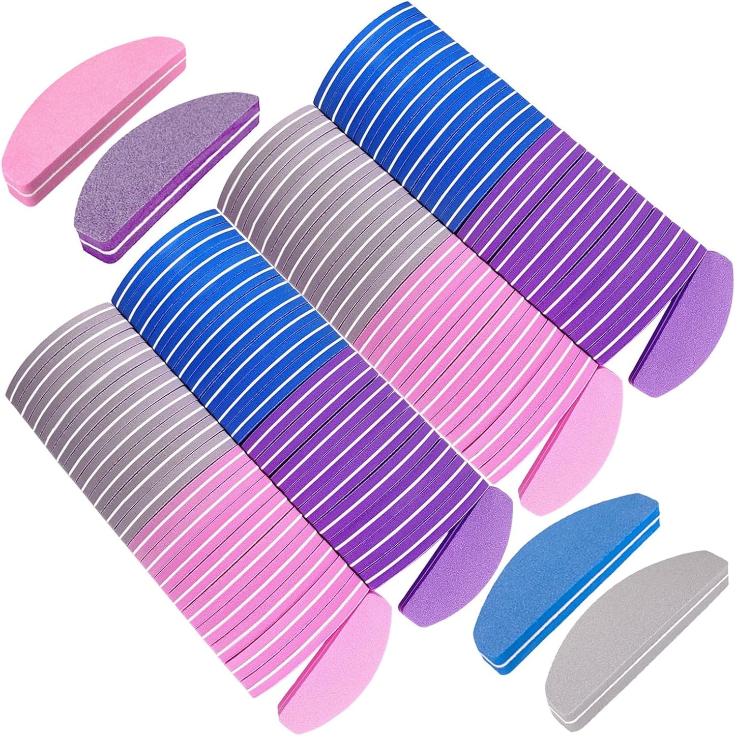80 Pcs Nail Buffers, Buffer Block Nail Files Bulk for Acrylic Nails and Natural Nails Double Sided 100/180 Grit Portable Washable Sanding Buffing Buffers Arc Shape (80Pcs Multicolor)