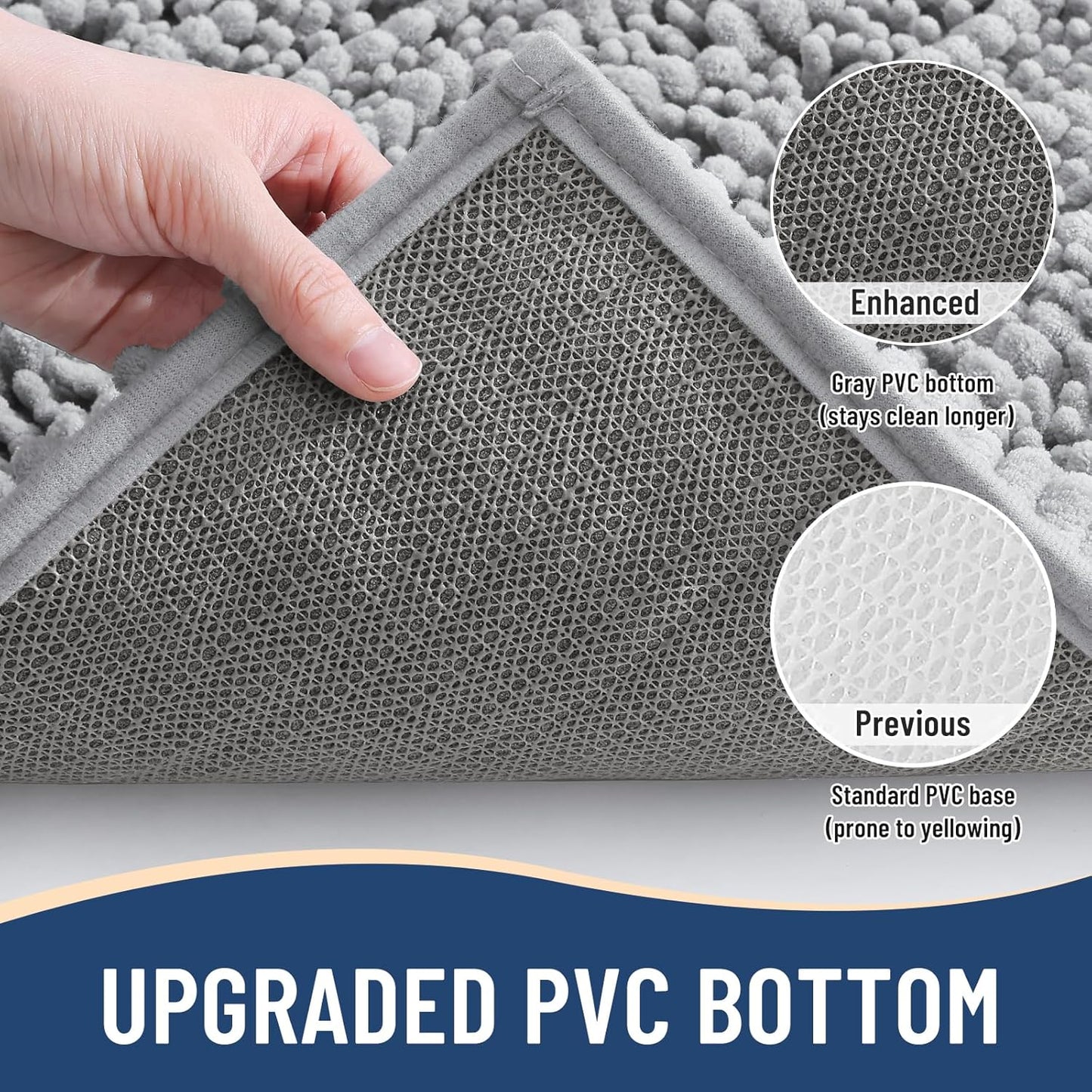 Arotive Luxury Chenille Bathroom Rug Mat, Extra Soft Thick Absorbent Shaggy Bath Rugs, Non-Slip Machine Wash Dry, Plush Bath Mats for Bathroom, Shower and Tub, 40x32, Light Grey