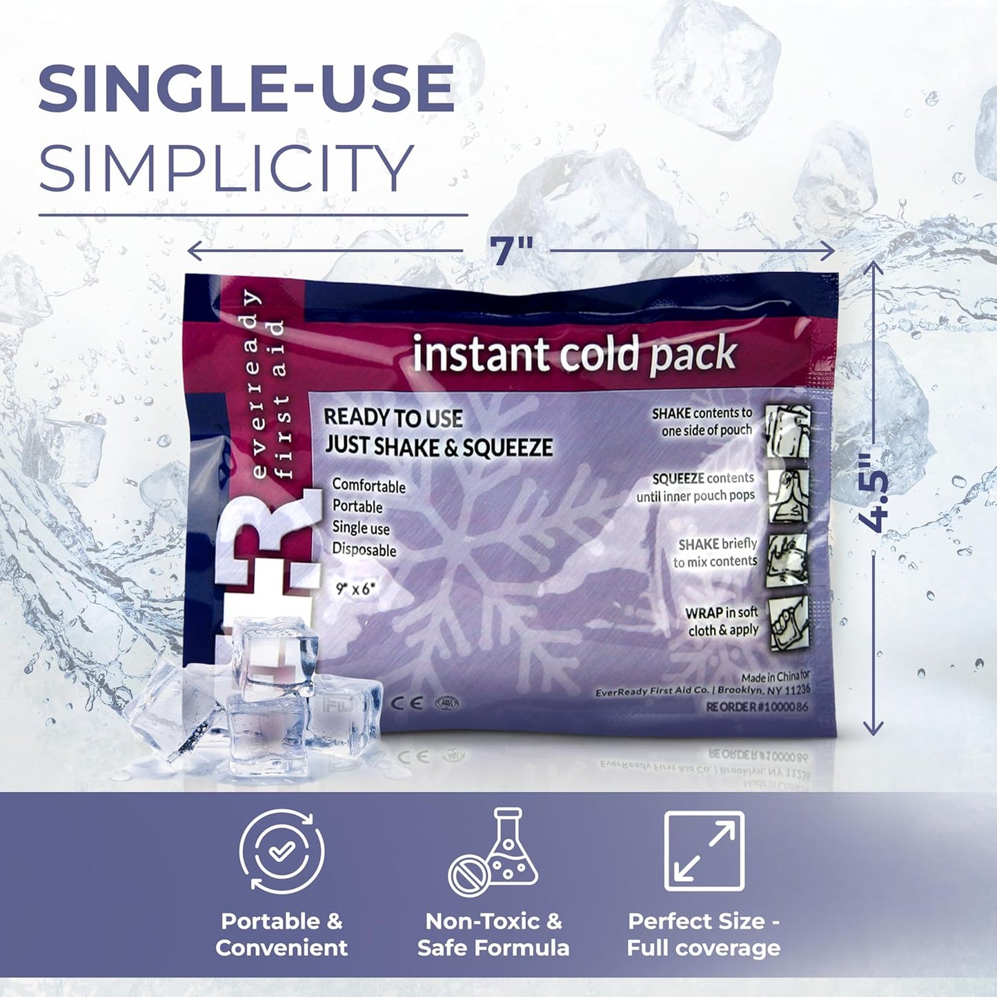 Ever Ready First Aid Disposable Cold Compress – Instant Ice Pack for Injuries, Swelling & Pain Relief – 4.5" x 7" – 24 Pack