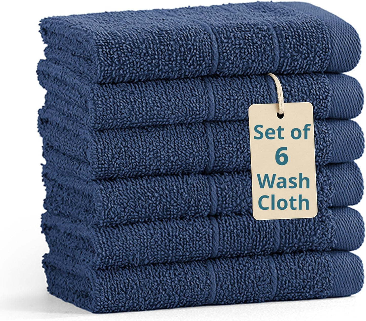 Casa Platino Washcloths Pack of 6 - Spa & Salon Quality - 100% Ring Spun Cotton Face Cloths - Soft & Ultra Absorbent Wash Cloth Set for Body, Beauty, Home, Gym - Fingertip Towels - 13"x13", Navy Blue