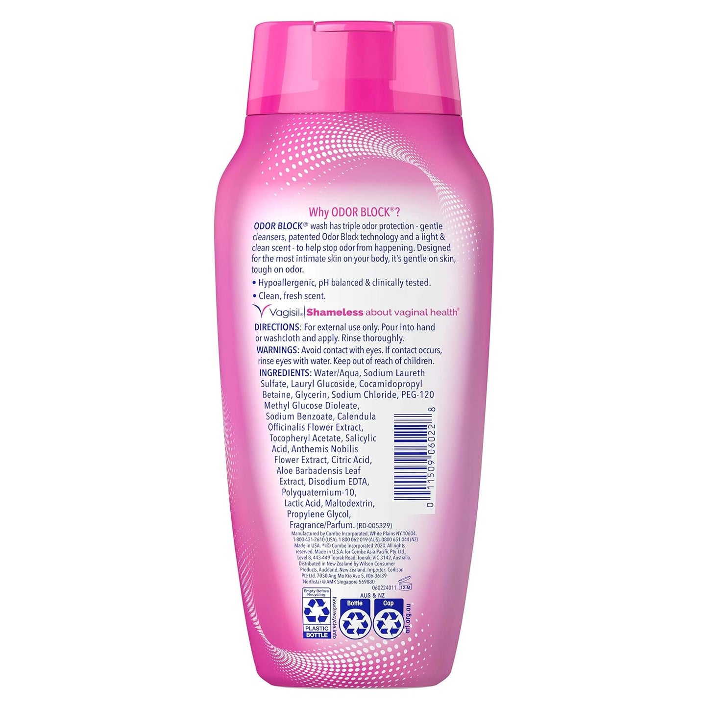 Vagisil Feminine Wash for Intimate Area Hygiene, Odor Block, Gynecologist Tested, Hypoallergenic, 12 oz, (Pack of 3)