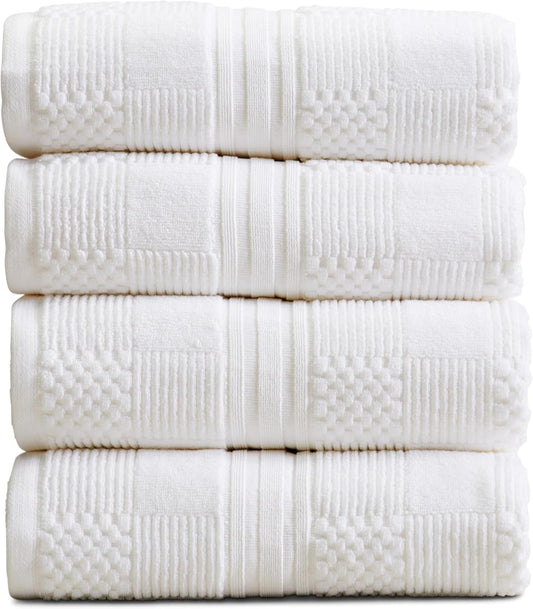 Springtree Home 100% Cotton Bath Towel Set of 4 | White Towels | Geometric Textured Design | Absorbent & Quick-Dry | 4 Bath Towels | Oeko-TEX® Standard 100 Cotton | Myla Collection - White