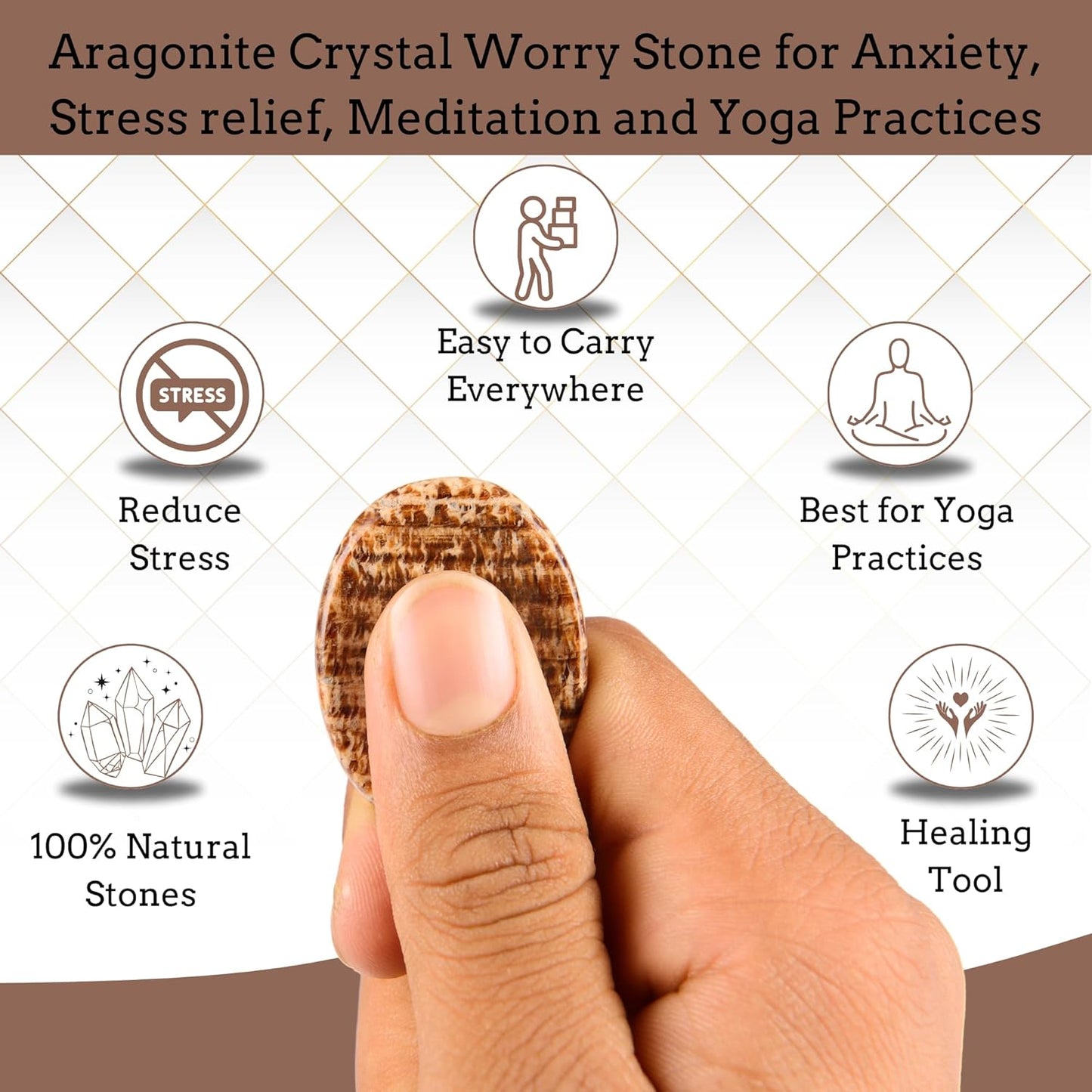 Aragonite Worry Stones – Crystal Thumb Worry Stone for Anguish, Stress – Relaxing & Soothing Balance Stones for Meditation, Relief – Healing Stones & Crystals for Men & Women
