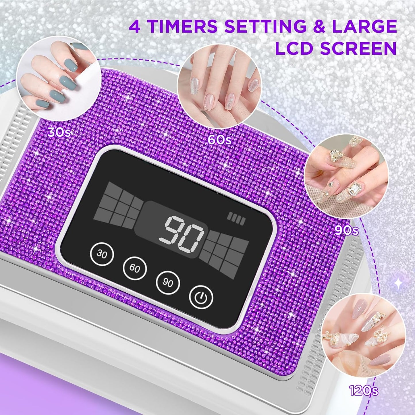 Aedavey Cordless Nail Lamp, Rechargeable UV Nail Lamp for Gel Nails, LED Nail Lamp with 4 Timer Modes, Gel Nail Light Decorate with Sparkling Nail Rhinestones Diamond (Sparkly Purple Diamond)