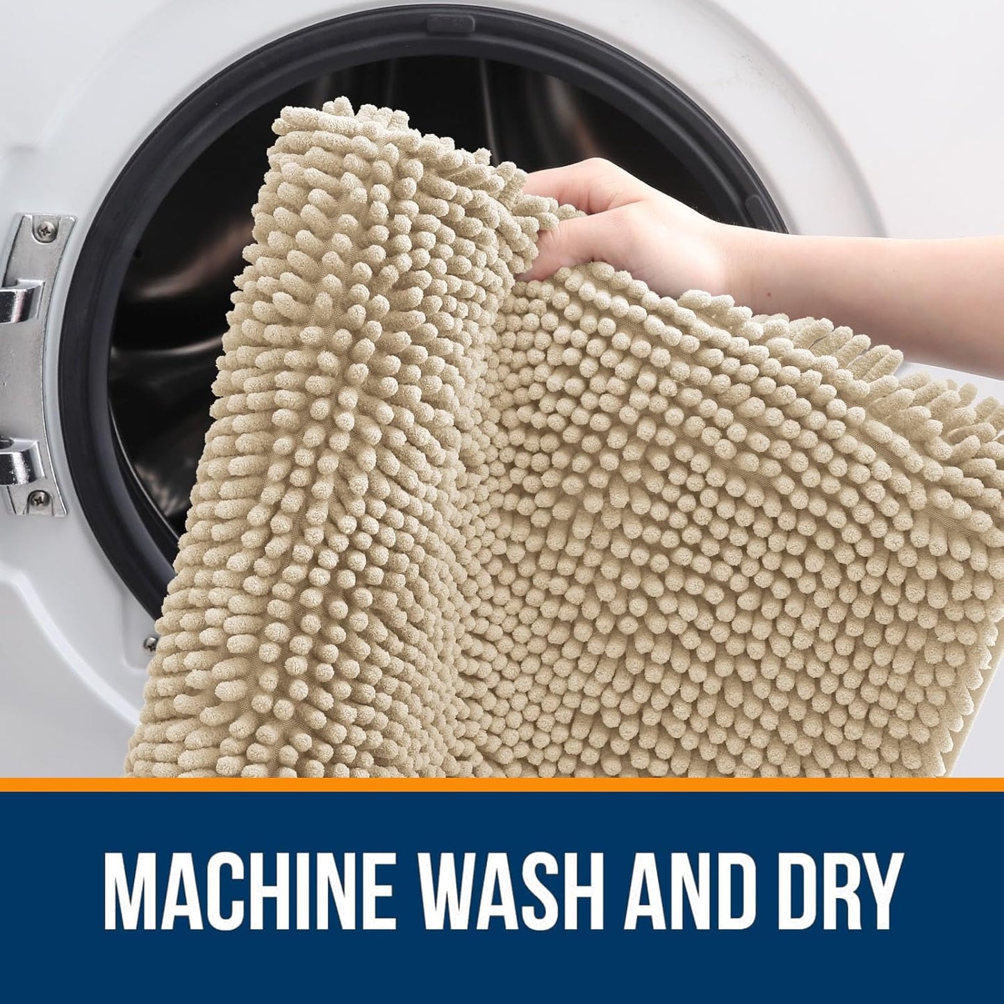 OLANLY Toilet Rugs U-Shaped 24x20, Extra Soft Absorbent Chenille Contour Bathroom Rugs, Dry Quickly, Machine Washable, Non-Slip Bath Mat for Toilet Base, Beige