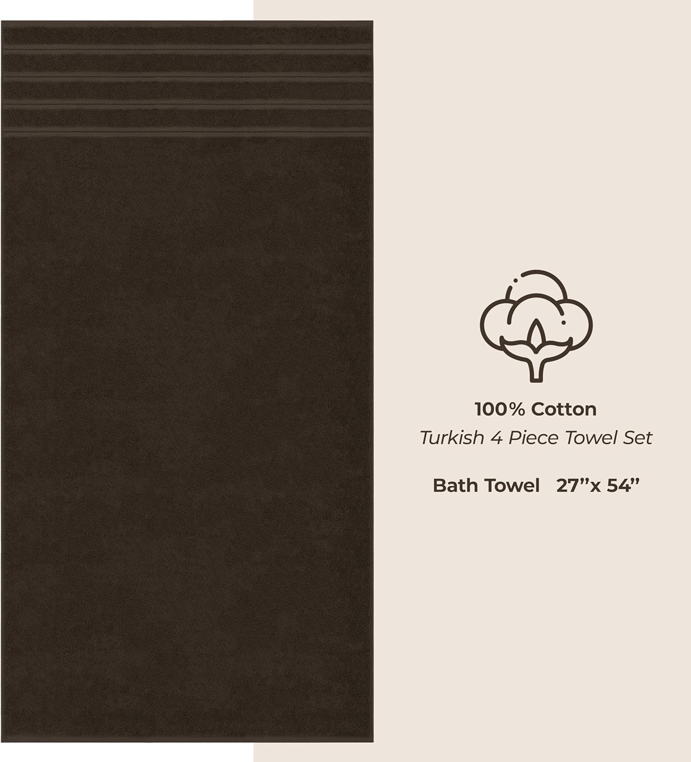 American Soft Linen Luxury 4 Piece Bath Towel Set, 600 GSM 100% Cotton Turkish Bath Towels for Bathroom, 27x54 in Extra Large Bathroom Shower Towels, Brown