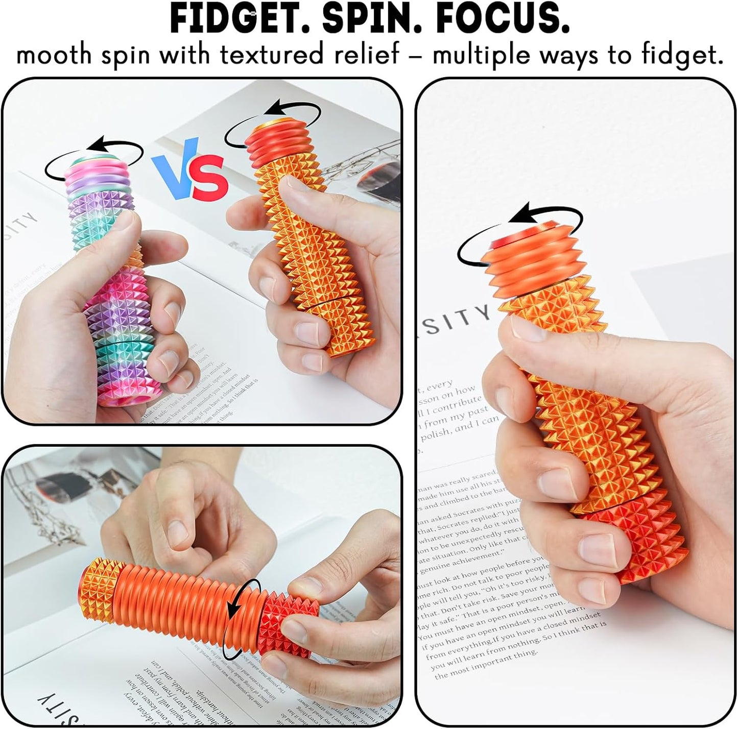 Fidget Roller Adults Teens Sensory Little Stim Gadget for Anxiety Relief Mild Ouchie,Desk Focus Tool Portable Hand Spinner Gifts Idea White Elephant Stocking Christmas(Sunset red,Full Grip)