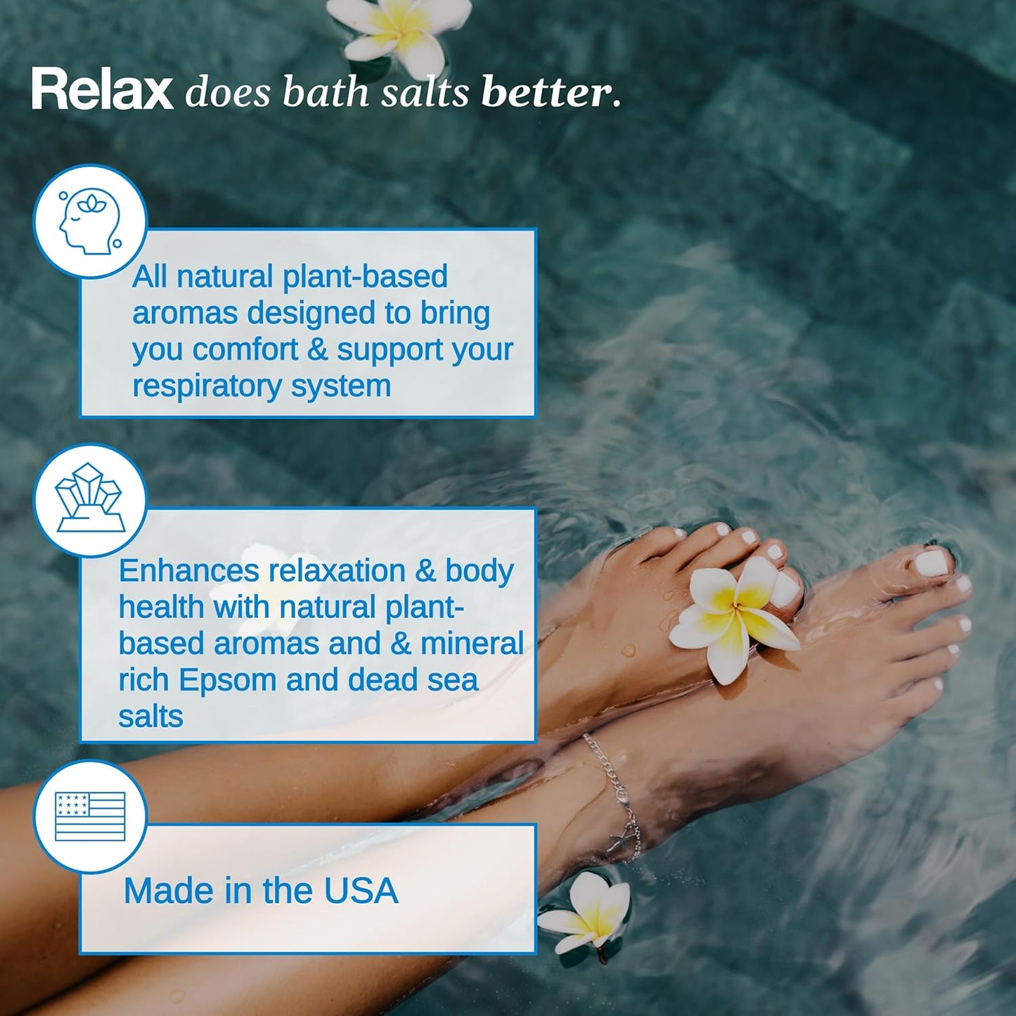 Relax Spa & Bath, Epsom & Dead Sea Salts, Aromatherapy Bath Salts for Hot Tub, Bath, or Spa, Infused with Magnesium, Tropical Rain Scent