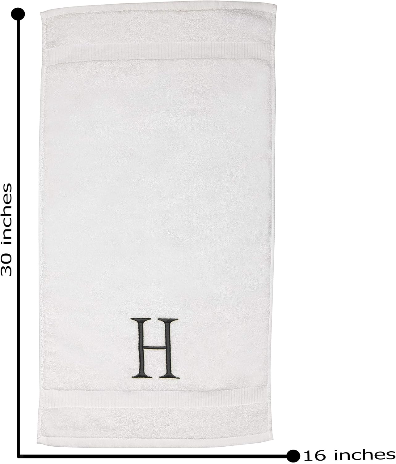 White and Dark Gray Monogrammed Hand Towel - Monogram Initial Hotel Quality Decorative Embroidered Luxury Towel for Powder Room, Spa - GOTS Organic Certified - Set of 2 Letter H