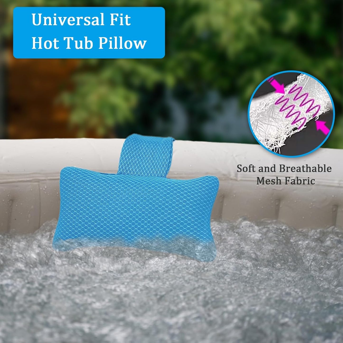 REEZEIVI 2 Pack Hot Tub Headrest Pillow,Chaise Lounge Pillows Outdoor 3D air mesh,Spa Pillow for Outdoor Hot Tub, Quick Drying and Washable,Head and Neck Support Pillow with Adjustable Weighted Strap