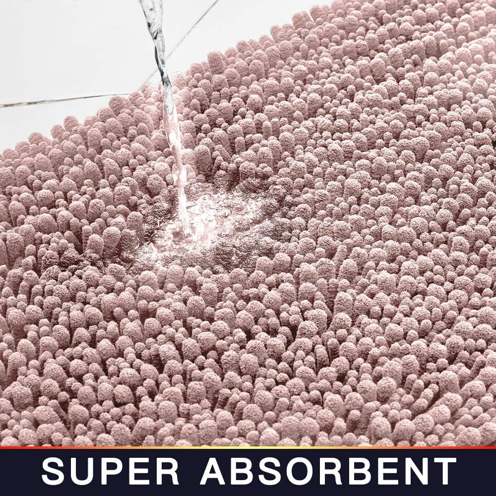 Walensee Large Bathroom Rug Non Slip Bath Mat (24x60 Inch Dusty Pink) Water Absorbent Super Soft Shaggy Chenille Machine Washable Dry Extra Thick Perfect Absorbant Best Plush Carpet for Shower Floor