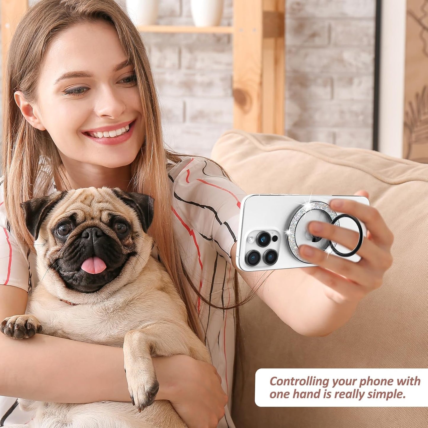 for MagSafe Phone Grip Stand, Magnetic Phone Ring Holder for MagSafe, Magnetic Ring Holder for iPhone. (Glitter Black)