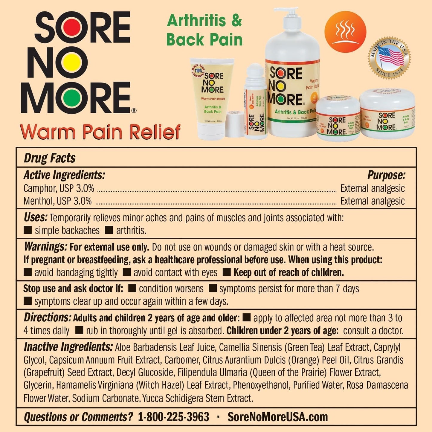Sore No More Warm Arthritis Pain Relief Cream – Targeted Reliever for Back, Neck, Hands & Feet – Soothing & Fast-Acting Formula for Aches and Pains – Non-Greasy with Orange Aroma – 8 oz