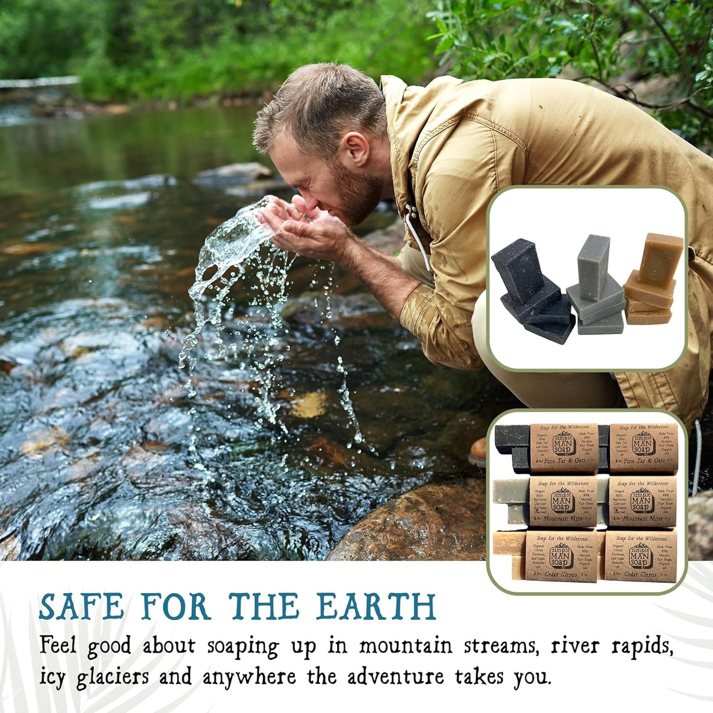 SimpleMan Soap Bar (Pine Tar/Cedar Citrus/Mint) - Men’s soap with Organic & Fair Trade Essential Oils - All Natural Man Bath Soap Bars-Pack of 12-2.5 Ounce bars(30 Ounces Total)