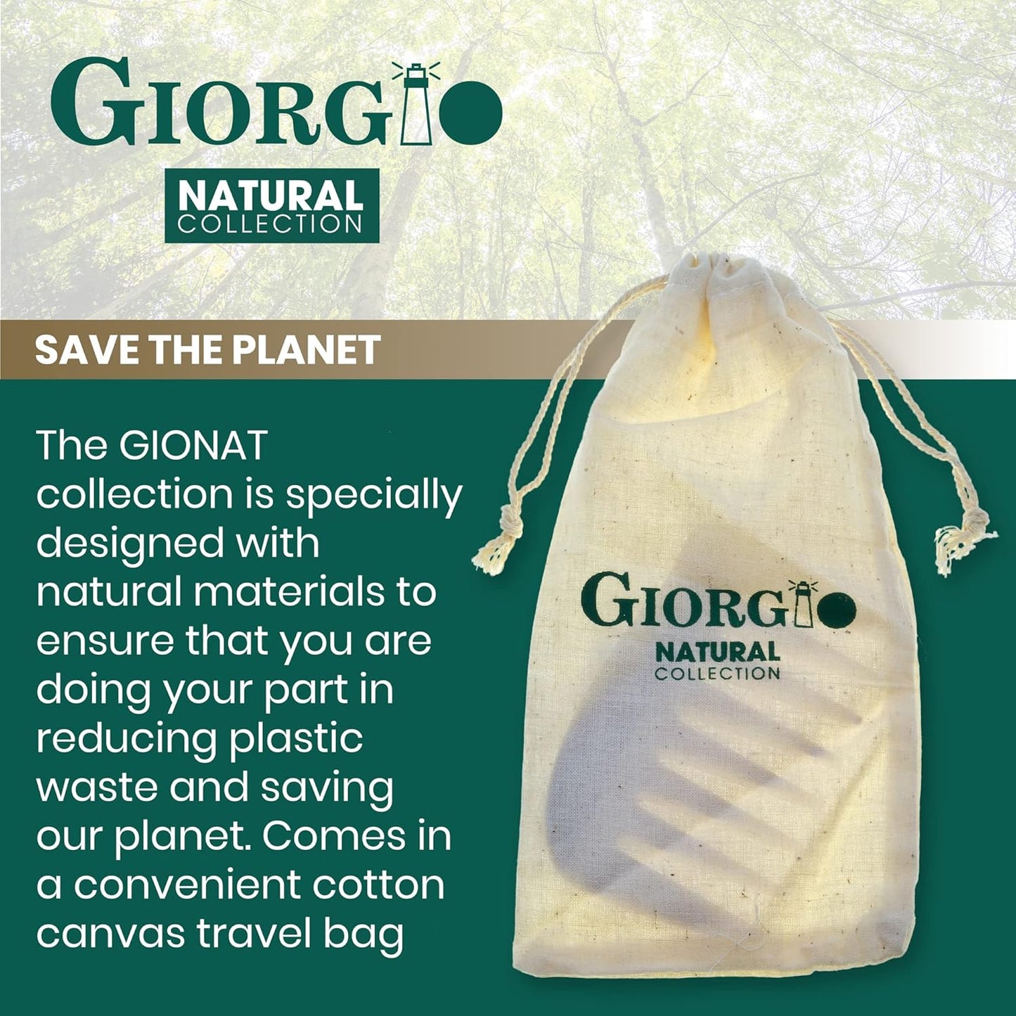 Giorgio GIONAT7 Large Natural Wooden Comb - Detangler Wide Tooth Comb for Curly, Long, and Thick Hair - Bamboo and Beechwood Organic Hair Comb