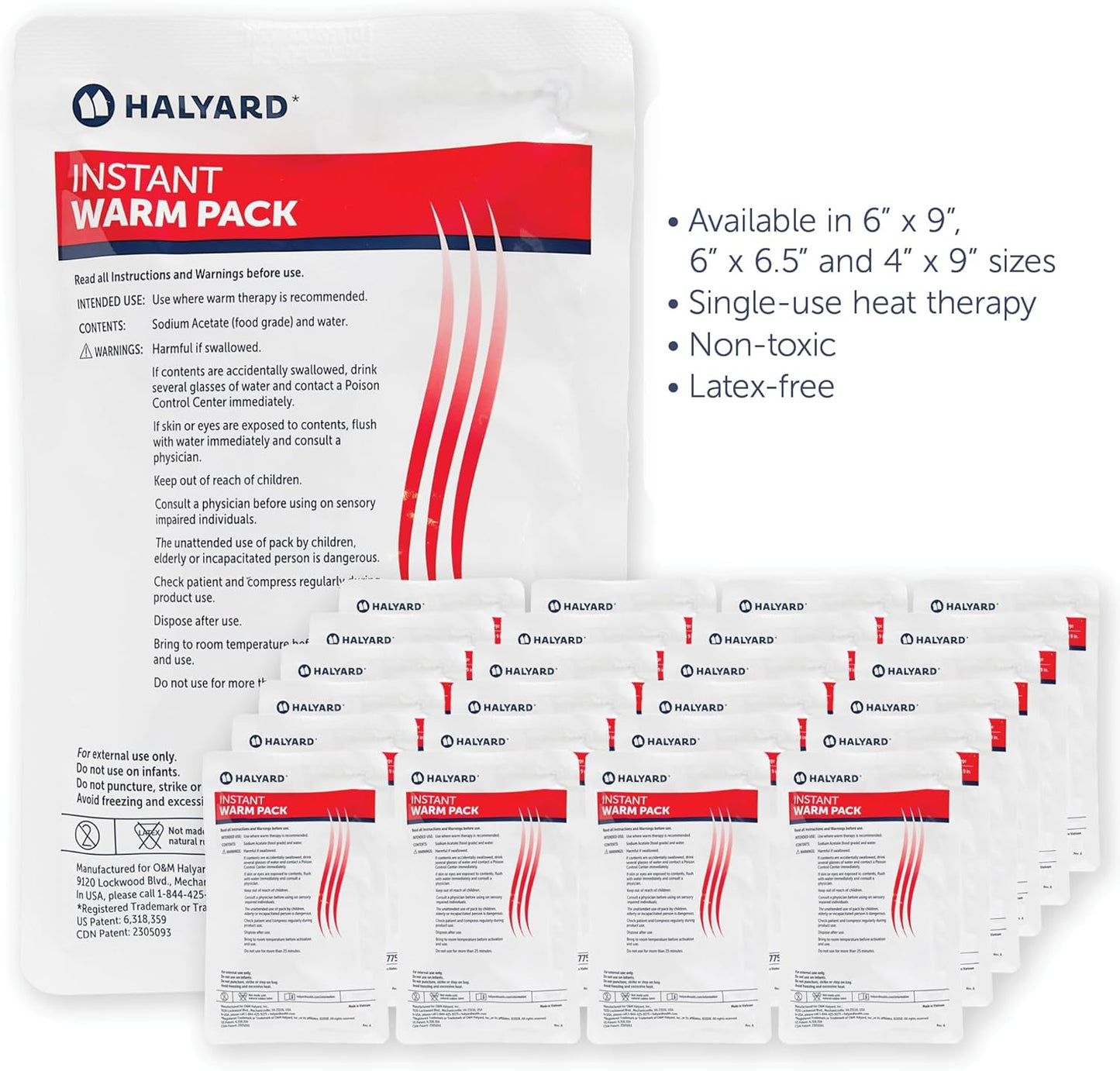 HALYARD Hot Compress Disposable Instant Warm Packs Heat Therapy Pain Relief 4 x 9 Inches, 24 Packs Per Case - 51789