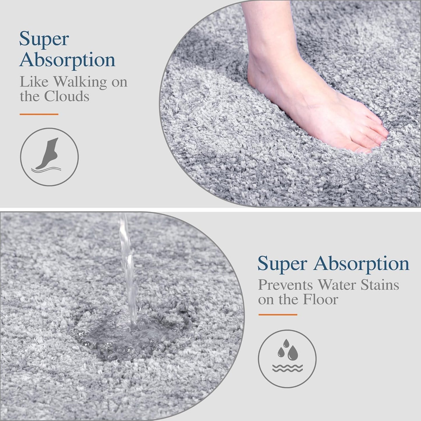 Walensee Large Bathroom Rug (24 x 60, Grey) Extra Soft and Absorbent Shaggy Bathroom Mat Machine Washable Microfiber Bath Mat Non Slip Bath Mat, Luxury Bathroom Floor Mats Rubber Back