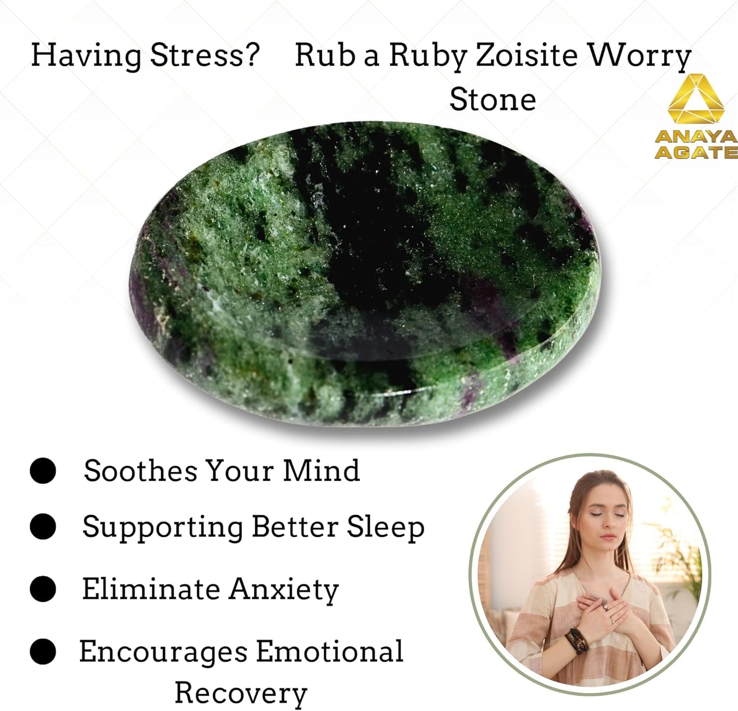 Ruby Zoisite Worry Stones – Crystal Thumb Worry Stone for Anguish, Stress – Relaxing & Soothing Balance Stones for Meditation, Relief – Healing Stones & Crystals for Men, Women