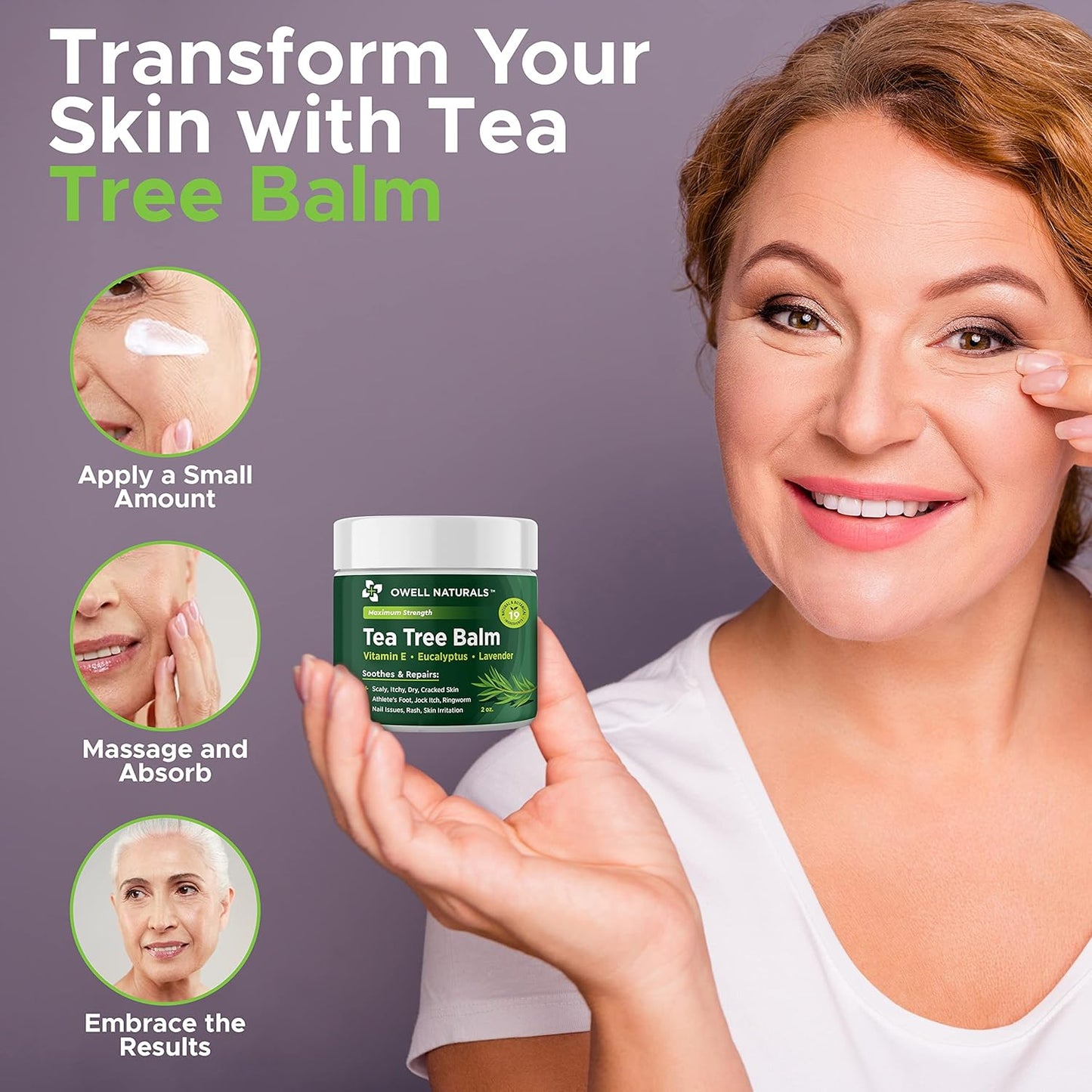 OWELL NATURALS Tea Tree Balm Oil with Vitamin E for Itchy, Dry, Flaky and Cracked Skin, Athletes Foot, Hands, Rashes, Bee Stings, Splinters, Poison Ivy, Insect Bites, Cuts and Burns, (1 Pack)