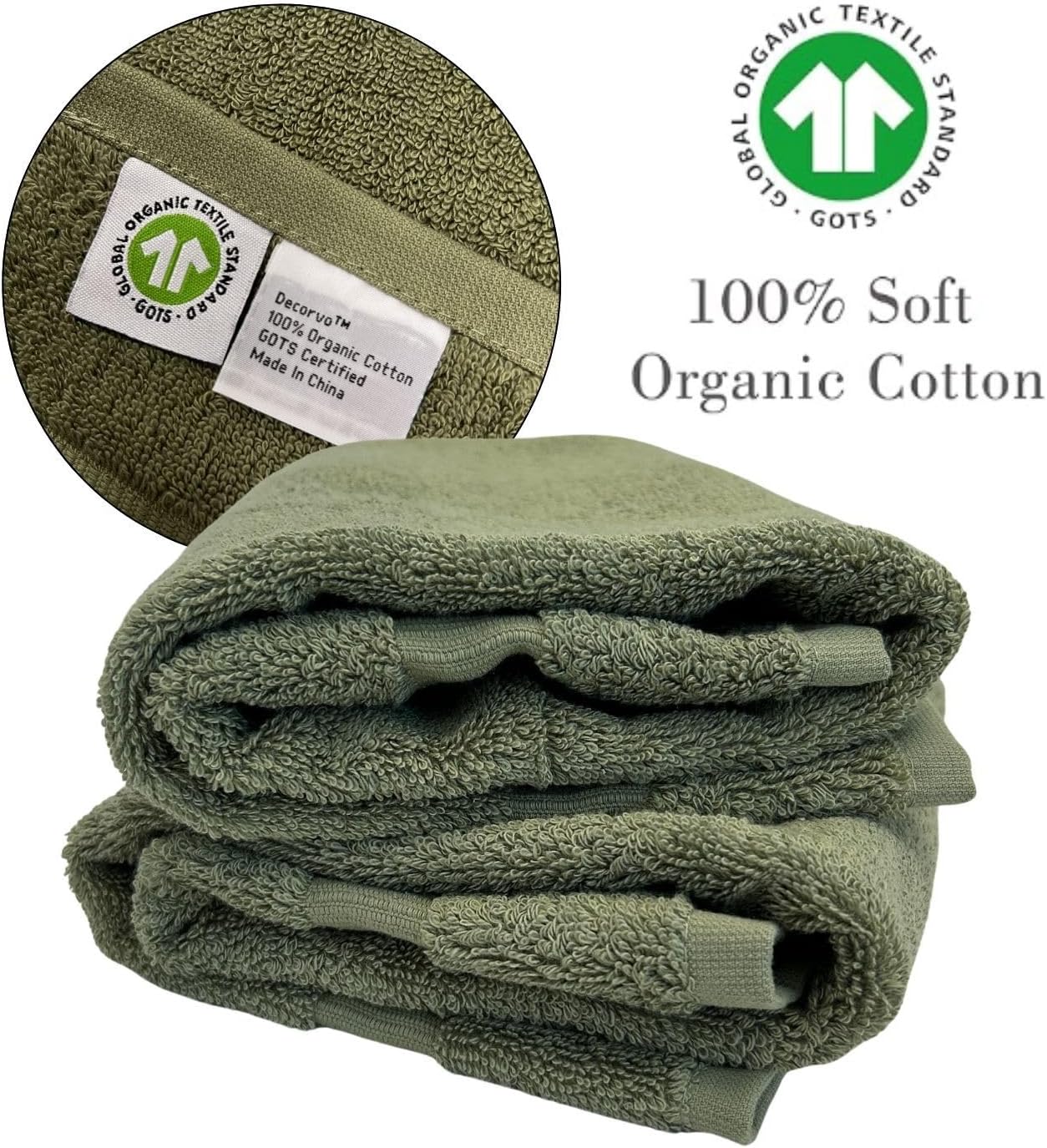 Sage Initial Hand Towel for Bathroom - Monogrammed Luxury Hotel Quality Decorative Embroidered Towel for Powder Room, Spa - GOTS Organic Certified - Set of 2 Letter W