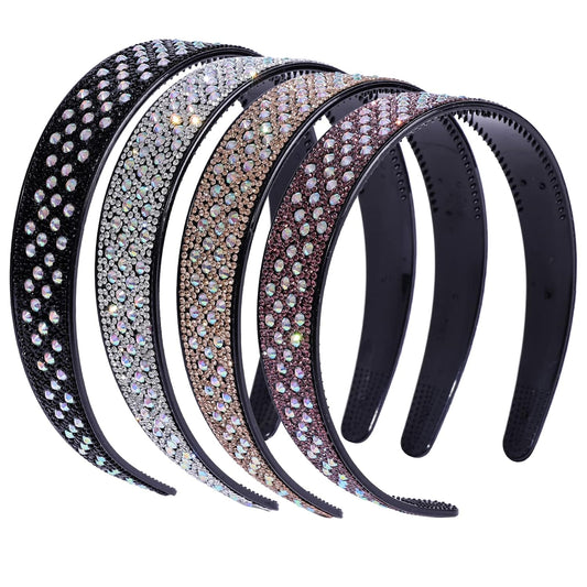 Rhinestone Headbands for Women Crystal Sparkly Headband Fashion Teeth Comb Hairbands Non Slip Hair Hoop Bling Hair Accessories for Girls Ladies with 4PCS