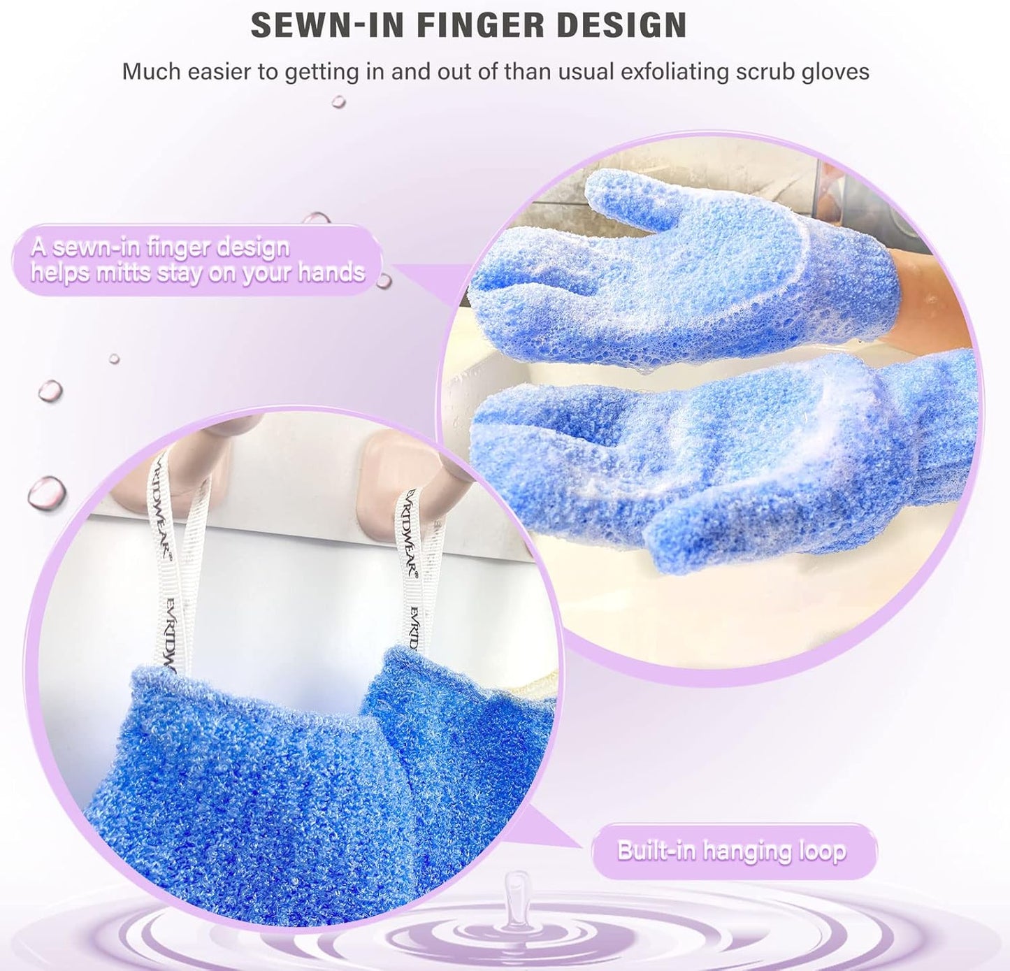 Evridwear Shower Exfoliating Mitts, Deep Cleanse Bathing Scrub Gloves Self Tan Scrubber Mitten Dead Skin Remover for Men and Women,1 Pair Moderate