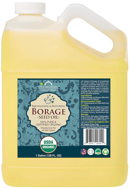 US Organic Borage seed Oil (18% GLA), Certified Organic, Pure & Natural, Cold Pressed, aka Starflower oil (128 Ounce (1 gallon))