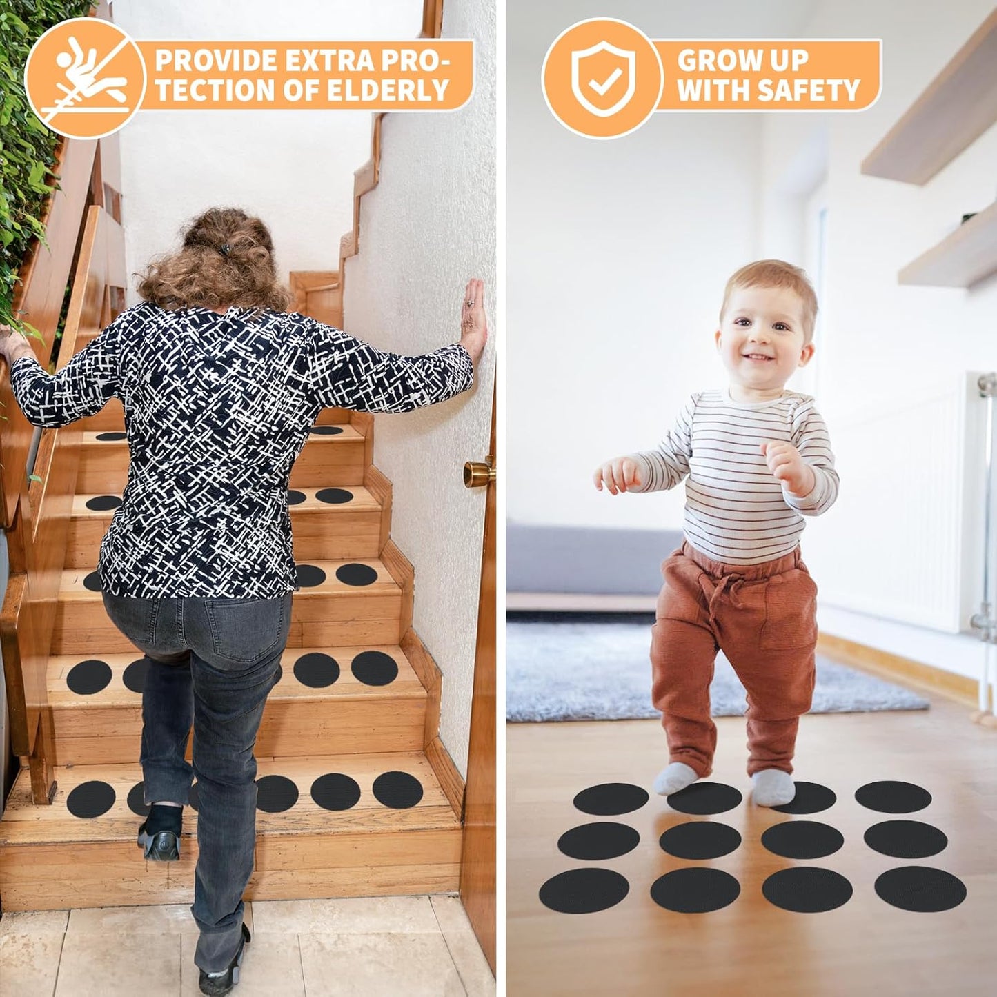 Non Slip Bathtub Stickers, 24 PCS Shower Stickers for Safety Bathroom Tubs, Bathtub Non Slip Stickers and Adhesive Decals Scraper for Bath Tub, Shower Floor, Stairs, Ladders(Round Shape,Black)