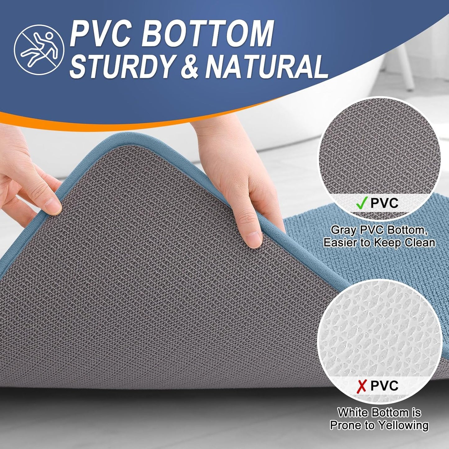 OLANLY Thick Memory Foam Bath Mat Rug 59x24, Extra Soft Absorbent Bathroom Rug, Quick Dry Bath Mats, Non-Slip, Machine Washable Carpet for Bathroom, Tub and Shower, Home Decor Accessories, Airy Blue