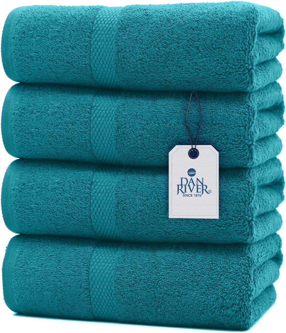 DAN RIVER Bath Towels Set of 4, 27 x 54 Inches, 100% Cotton, Larger & Lighter Weight, Quicker to Dry, Super Soft and Absorbent, Ideal Luxury Bath Towels for Daily Use, Teal