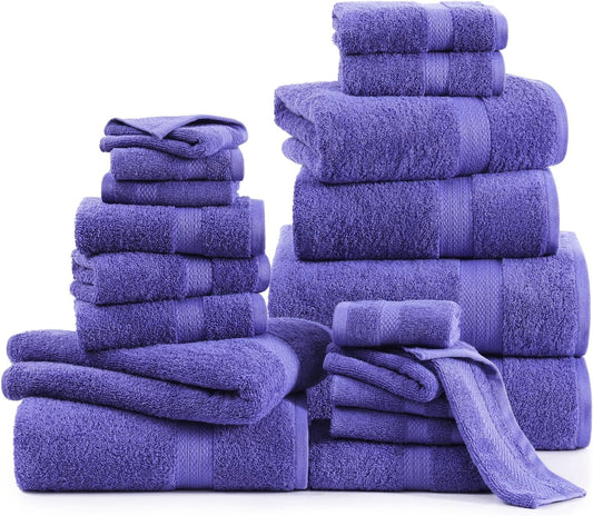 Lane Linen 100% Cotton Bathroom Towel Set - 24 Pcs - Ring Spun, Quick Dry, Very Soft & Absorbent - 2 Bath Sheets, 4 Fingertip, 4 Bath, 6 Hand Towels, 8 Washcloths - Medium GSM, Pre Shrunk - Blue Irish