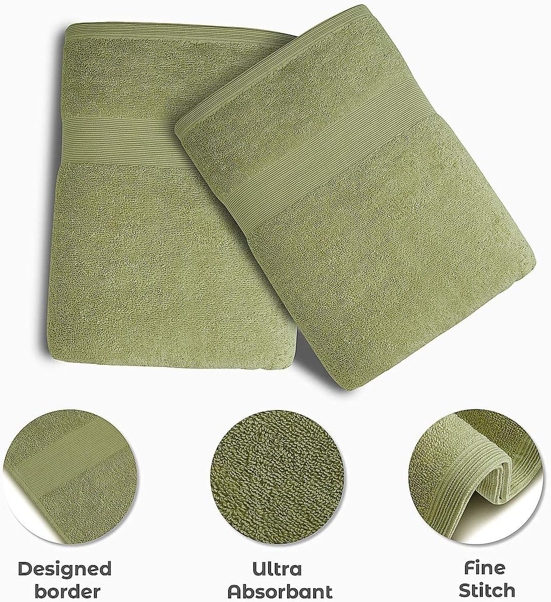 Softolle Luxury Bath Towels Set of 4 (27” x 54”) | Towels for Bathroom | Super Soft | Highly Absorbent Towels for Home, Spa, Gym (Sage Green)