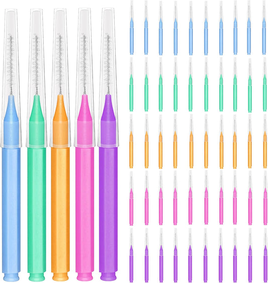 EasyHonor Braces Brush for Cleaner Interdental Brush Toothpick Dental Tooth Flossing Head Oral Dental Hygiene Flosser Toothpick Cleaners Tooth Cleaning Tool (5Colors,50pcs)