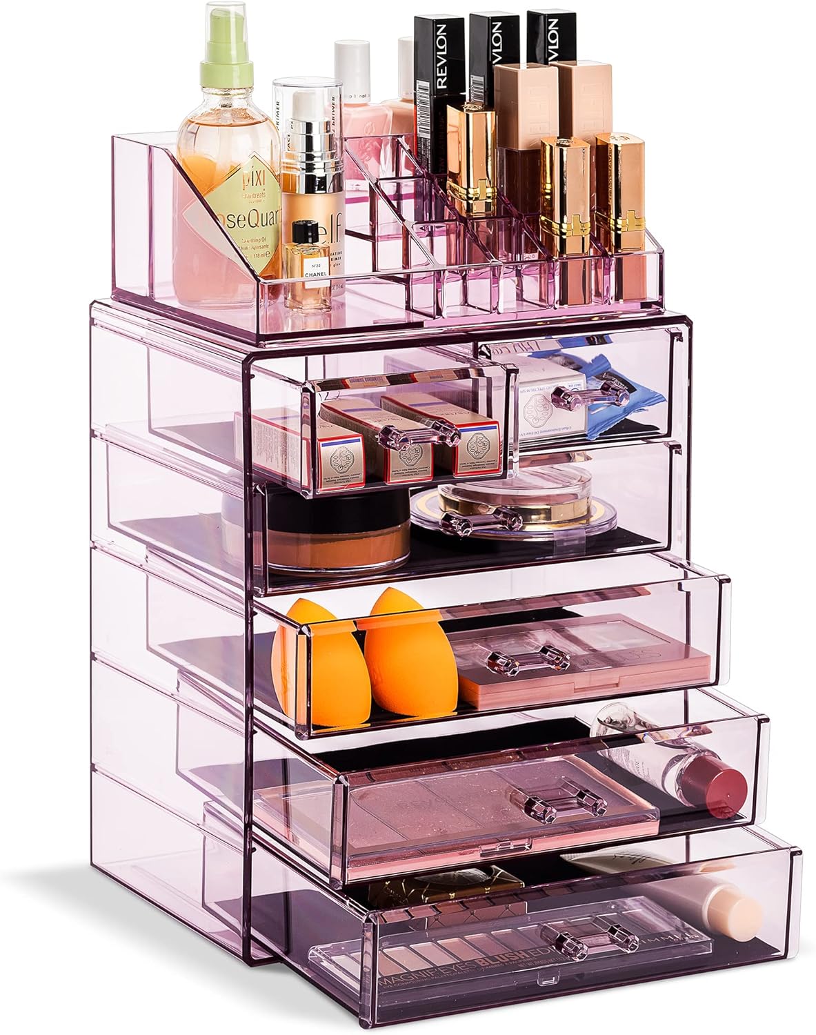 Sorbus Clear Cosmetic Makeup Organizer - Make Up & Jewelry Storage, Case & Display - Spacious Design - Great Holder for Dresser, Bathroom, Vanity & Countertop (4 Large, 2 Small Drawers) [Purple]