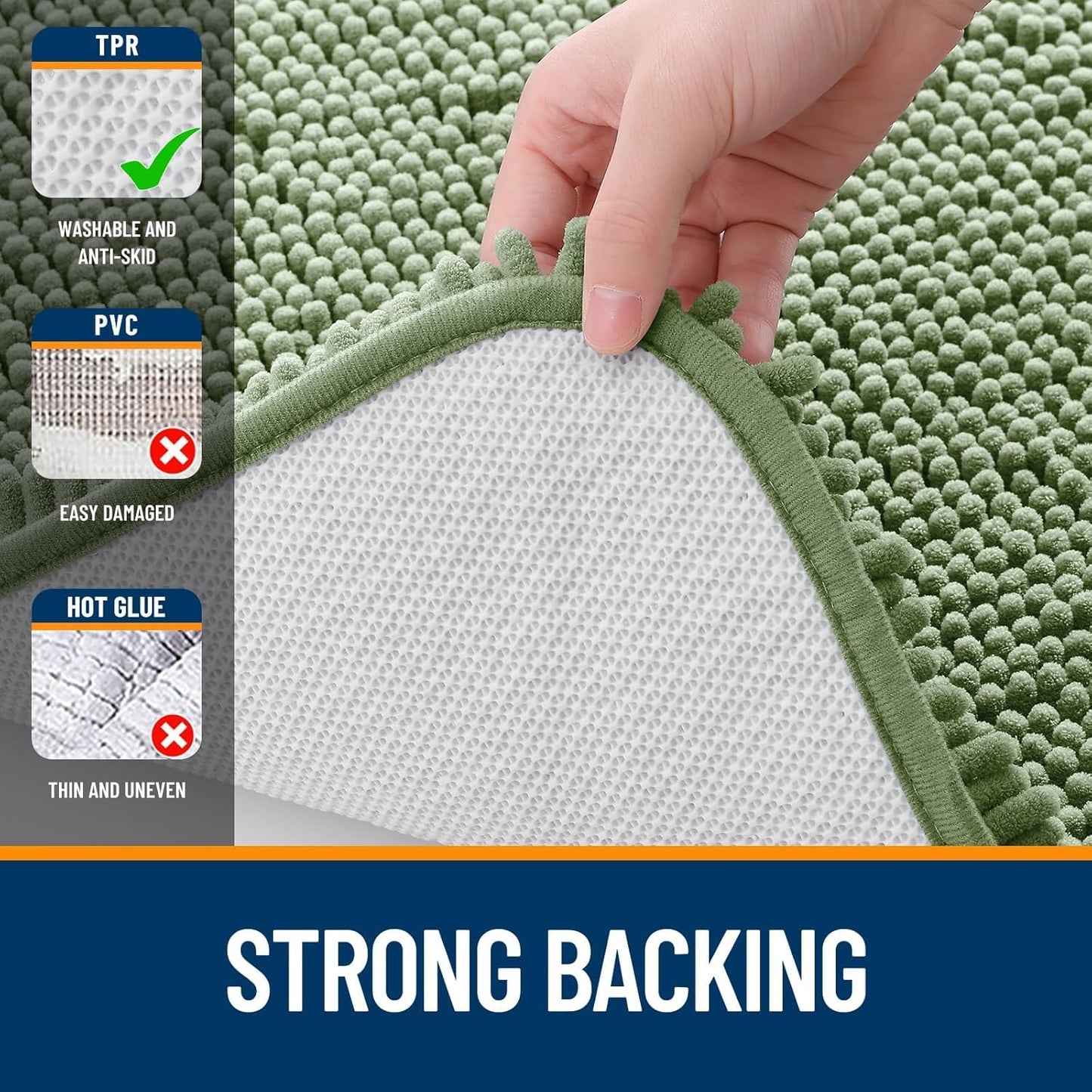 OLANLY Toilet Rugs U-Shaped 20x20, Extra Soft Absorbent Chenille Contour Bathroom Rugs for Toilet, Dry Quickly, Machine Washable, Non-Slip Bath Mat, Sage Green