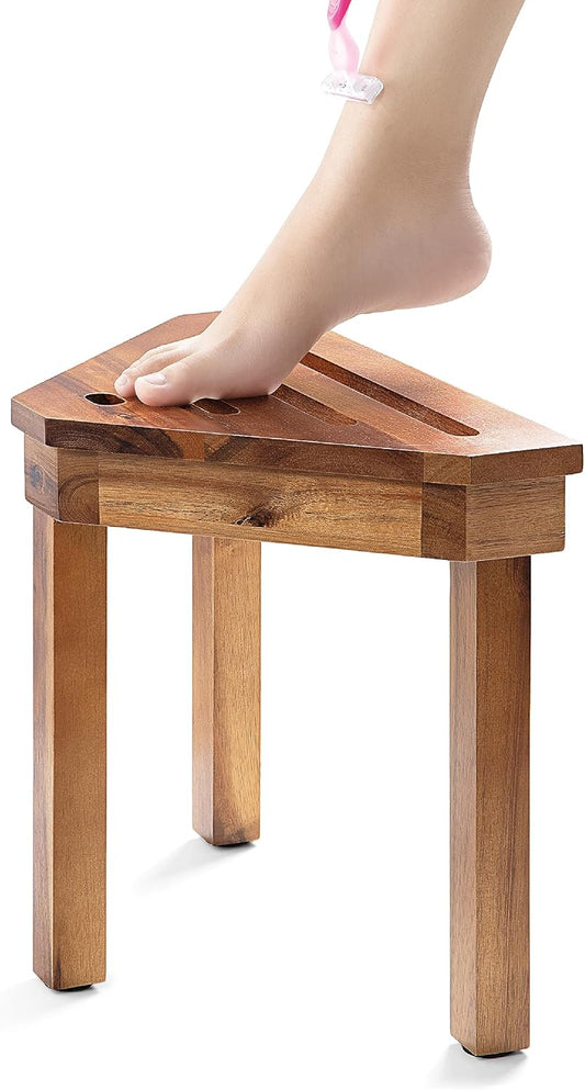 BLUEWEST Shower Foot Stool for Shaving Legs, Acacia Wood Shower Foot Rest (Acacia, Corner Seat)