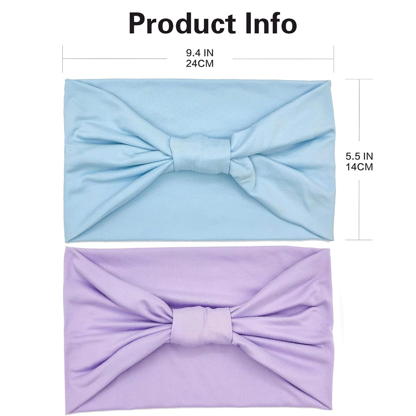 GiLi 2 Pack Wide Headbands for Women Boho Knotted Non Slip Fashion Hair Bands Yoga Running Sports Workout Gym Head Wraps Elastic Soft Cotton Cloth Turbans Bandana for Girls (Light Purple,Light Blue)
