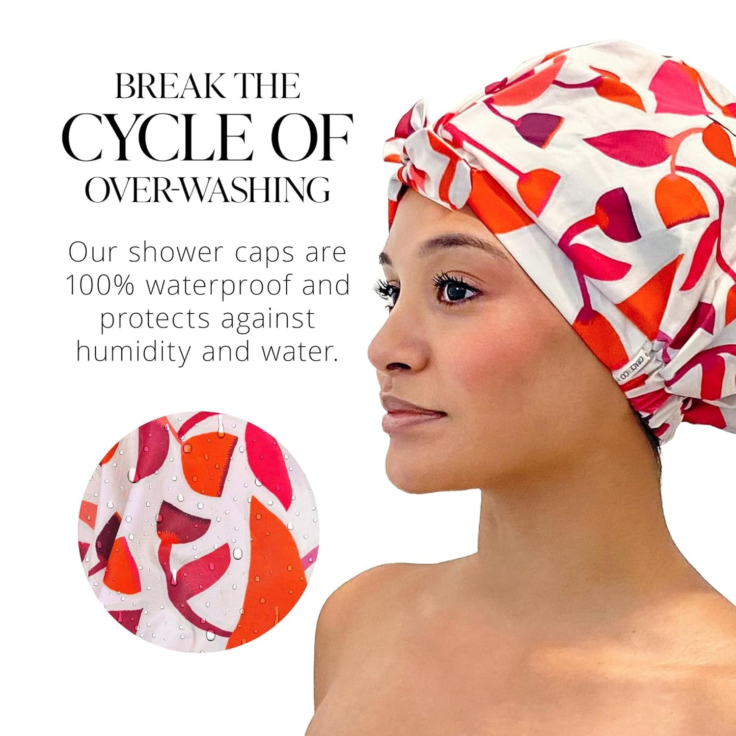 GRACE & COMPANY Luxury Shower Cap For Women - 100% Waterproof, Reusable, Washable & Breathable Shower Caps - Cara Cara