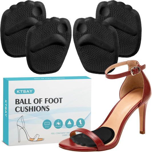 Metatarsal Pads Women, Gel Ball of Foot Cushions for Pain Relief in Shoes, Non-Slip Heel Inserts, One Size Fits All (2 Pairs, Black)